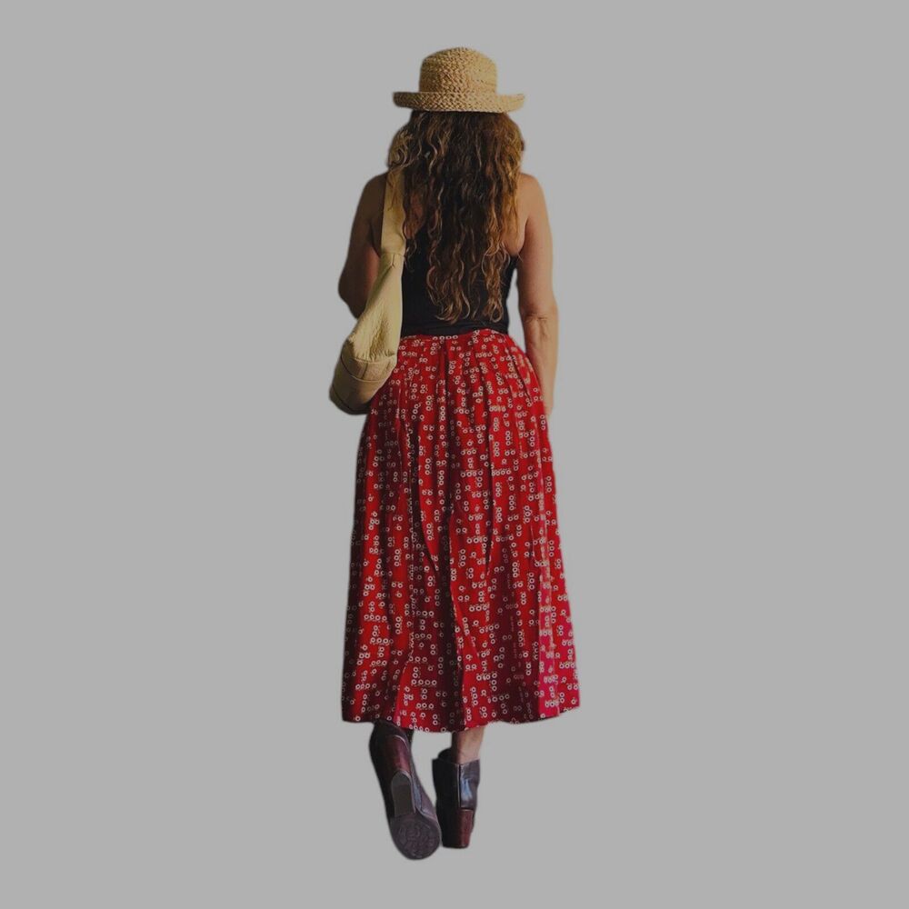 unbranded A-Line Skirt Retro Floral 60s/70s tinny flowers red size S